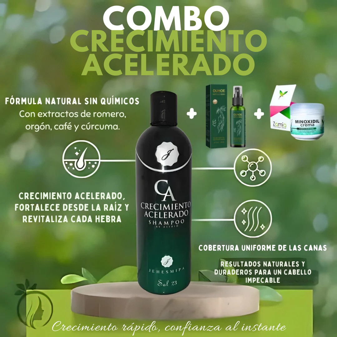 🌟COMBO X3🌟 – SHAMPOO CRECIMIENTO ACELERADO + ELIXIR CAPILAR OUHOE+ MINOXIDIL EN CREMA DE REGALO